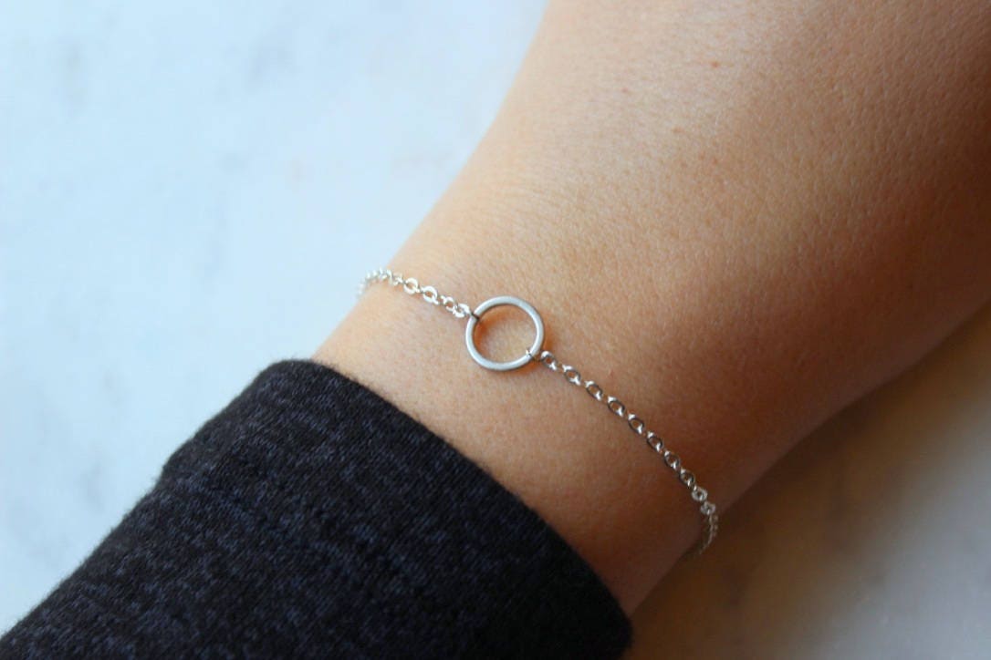 Silver Circle Bracelet, Mom Gift from Son, Geometric Bracelet, Open Circle, Karma Bracelet, Good Vibes Only Good Karma Bracelet Gift for Her