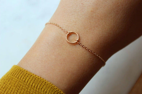 Rose Gold Circle Bracelet, Wife Jewelry Ideas, Geometric Bracelet, Open Circle, Karma Bracelet, Rose Gold Karma Bracelet, Good Vibes Only