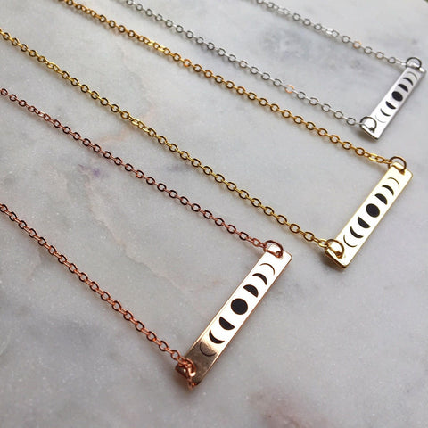 Moon Phase Necklace, Gold Bar Necklace, Rose Gold Moon Necklace, Gold Moon Necklace, Silver Moon Necklace, Moon Phases, Moon Phase Jewelry