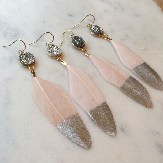Silver Dipped Feather Earrings
