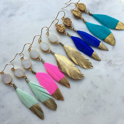 Gold Dipped Feather Earrings