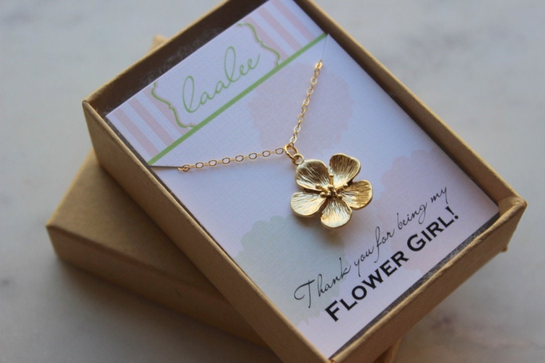 Flower Girl Necklace, Flower Girl Gift, Flower Girl Proposal, Gold Flower Necklace, Silver Flower Necklace, Nature Lover Gift, Botanical