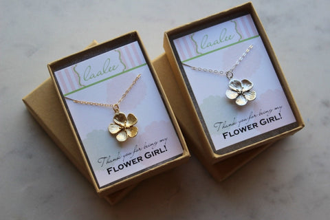 Flower Girl Necklace, Flower Girl Gift, Flower Girl Proposal, Gold Flower Necklace, Silver Flower Necklace, Nature Lover Gift, Botanical
