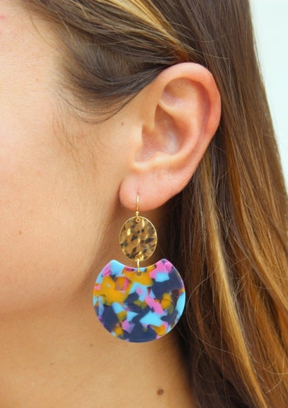 Acrylic Earrings, Acrylic Jewelry, Hot Pink Statement Earrings, Gold Earrings, 21st Birthday Gift, Gold Flake Earrings