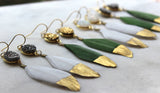 Feather Earrings, Druzy Earrings, Gold Feather Earrings, Gold Druzy Earrings, Feather Jewelry, Druzy Jewelry, Fall Trendy Earrings, Gift