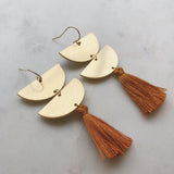 Tiered Tassel Earrings, Gold Tassel Earrings, Gold Fringe Earrings, Beige Tassel Earrings, Brown Tassel Earrings, Gold Statement Earrings