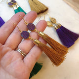 Mardi Gras Earrings, Mardi Gras Jewelry, Purple and Gold, Festival Earrings, Festival Jewelry Boho Earrings Tassel Earrings, Fringe Earrings