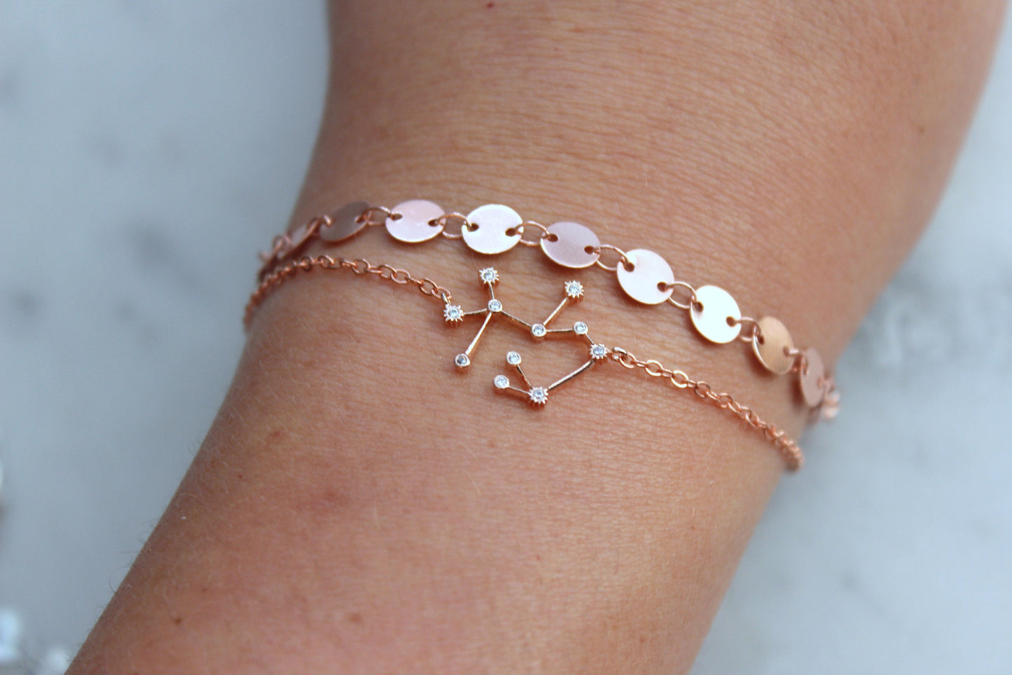 Zodiac Jewelry, Constellation Jewelry, Valentines Day Gift, Coin Bracelet, Zodiac Bracelet, Rose Gold Bracelet Stack, Layered Bracelet Set