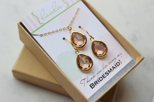 Gold Blush Jewelry Set, Peach Jewelry Set, Champagne Jewelry Set, Bridesmaid Jewelry Set, Bridal Party Gifts, Wedding Party Gifts