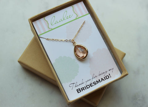 Gold Blush Necklace, Gold Blush Jewelry, Gold Champagne Necklace, Bridesmaid Gift, Blush Bridesmaid Jewelry, Bridal Party Proposal Gift