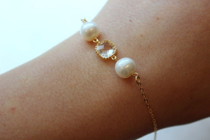 Freshwater Pearl Bracelet, Gold Pearl Bracelet, Gold Pearl Jewelry, Gold Crystal Bracelet, Pearl Crystal Bracelet, Pearl Bridal Jewelry