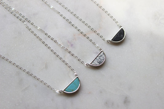 Half Moon Necklace, Silver Moon Necklace, Half Moon Jewelry, Crescent Moon Necklace, Mindfulness Gift, Half Circle Necklace, Turquoise Moon