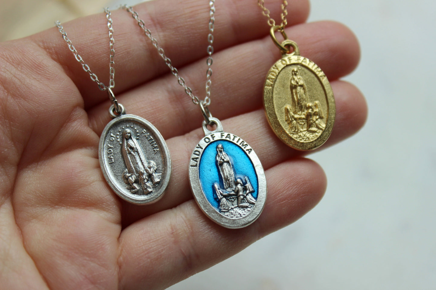 Fatima Necklace, Fatima Jewelry, Our Lady of Fatima, Catholic Necklace, Miraculous Medal, First Communion Gift, Confirmation Gift, Religious