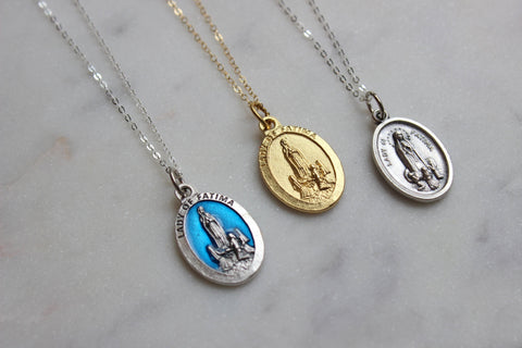 Fatima Necklace, Fatima Jewelry, Our Lady of Fatima, Catholic Necklace, Miraculous Medal, First Communion Gift, Confirmation Gift, Religious