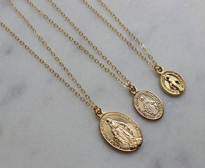 Social Distancing Gift, Quarantine Birthday, Virgin Mary Necklace, Miraculous Medal, Blessed Mother Gold Mary Necklace, Gold Mary Jewelry