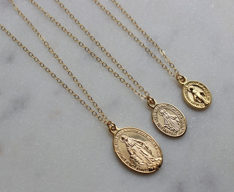 Virgin Mary Necklace, Miraculous Medal Necklace, Blessed Mother Necklace, Gold Mary Necklace, Gold Mary Jewelry, Madonna Necklace
