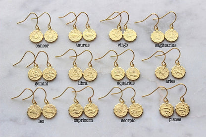 Zodiac Earrings Gold, Gold Constellation Earrings, Horoscope Earrings, Gold Zodiac Earrings, Dainty Zodiac Jewelry, Wanderlust Earrings