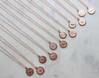 Rose Gold Zodiac Necklace, Horoscope Necklace, Zodiac Disc Necklace, Zodiac Constellation Necklace, Astrology Necklace, Zodiac Sign Necklace