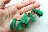 Green Fringe Earrings, Green Tassel Earrings, Green Tassel Jewelry, Green and Gold Jewelry, Green and Gold Earrings, Gold Hoop Earrings