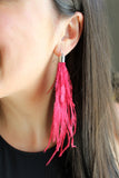 Red Feather Earrings, Red Feather Jewelry, Long Fringe Earrings, Long Feather Earrings, Bohemian Earrings, White Feather Earrings, Gameday