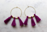 Purple Fringe Earrings, Purple Tassel Earrings, Purple Tassel Jewelry, Purple and Gold Jewelry, Purple and Gold Earrings, Gold Hoop Earrings