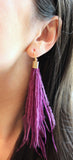 Purple Feather Earrings, Purple Feather Jewelry, Long Fringe Earrings, Long Feather Earrings, Bohemian Earrings, Purple and Gold, Gameday