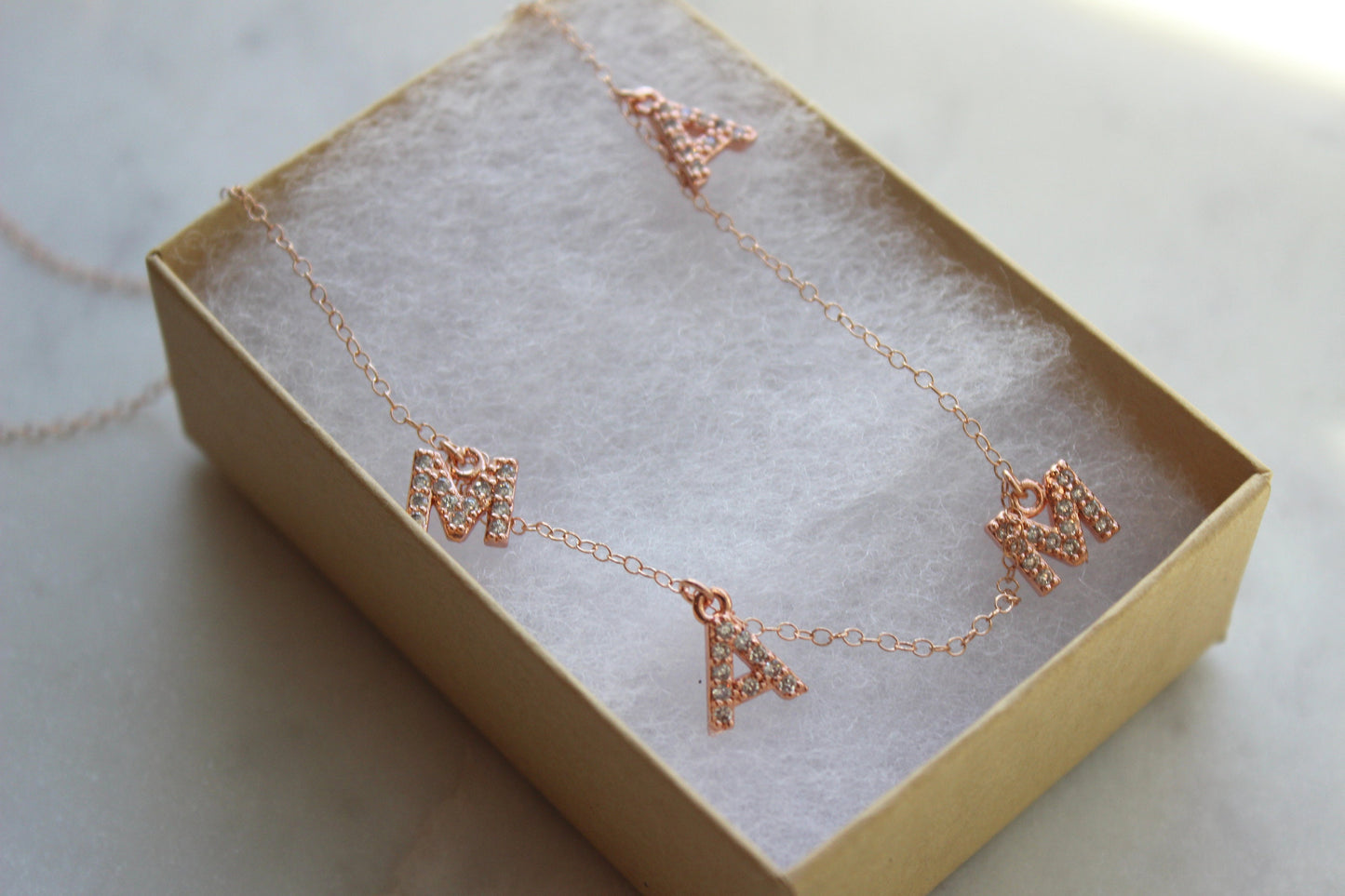 Rose Gold Mama Necklace, Crystal Mama Necklace, Custom Name Necklace, Personalized Jewelry, Mama Letter Necklace, Mom Necklace, Gift for Mom