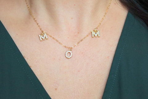 Gold Mom Necklace, Crystal Mom Necklace, Gold Name Necklace, Personalized Jewelry Custom Name Necklace, Gold Letter Necklace, Mama Necklace