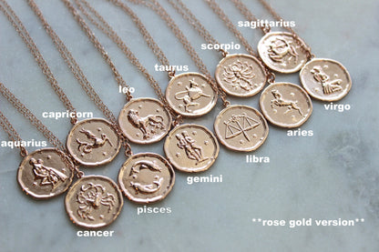 Social Distancing Gift, Quarantine Birthday, Zodiac Necklace, Zodiac Coin Necklace, Zodiac Jewelry, Celestial Jewelry, Social Distance Gift