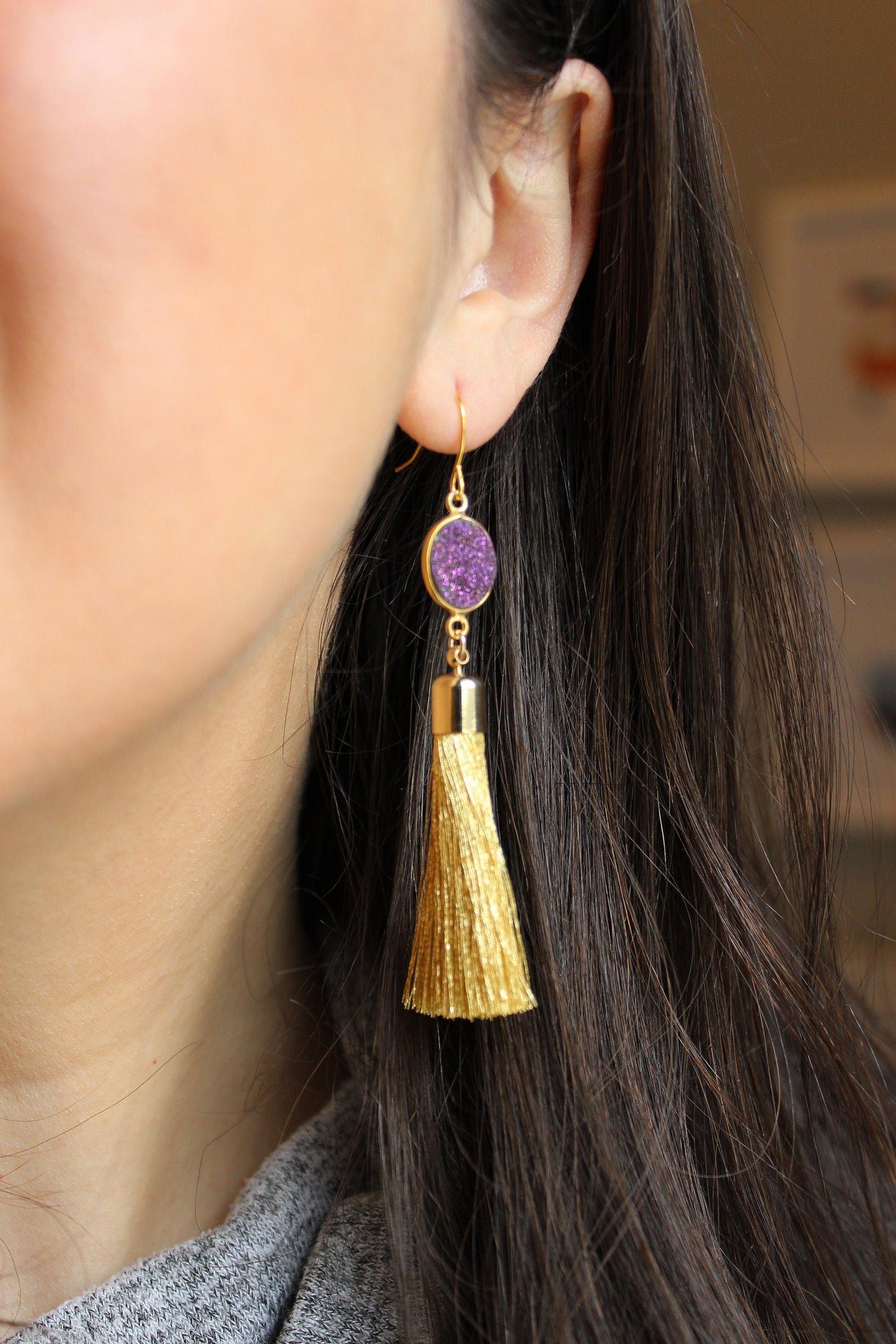 Mardi Gras Earrings, Mardi Gras Jewelry, Purple and Gold, Festival Earrings, Festival Jewelry Boho Earrings Tassel Earrings, Fringe Earrings