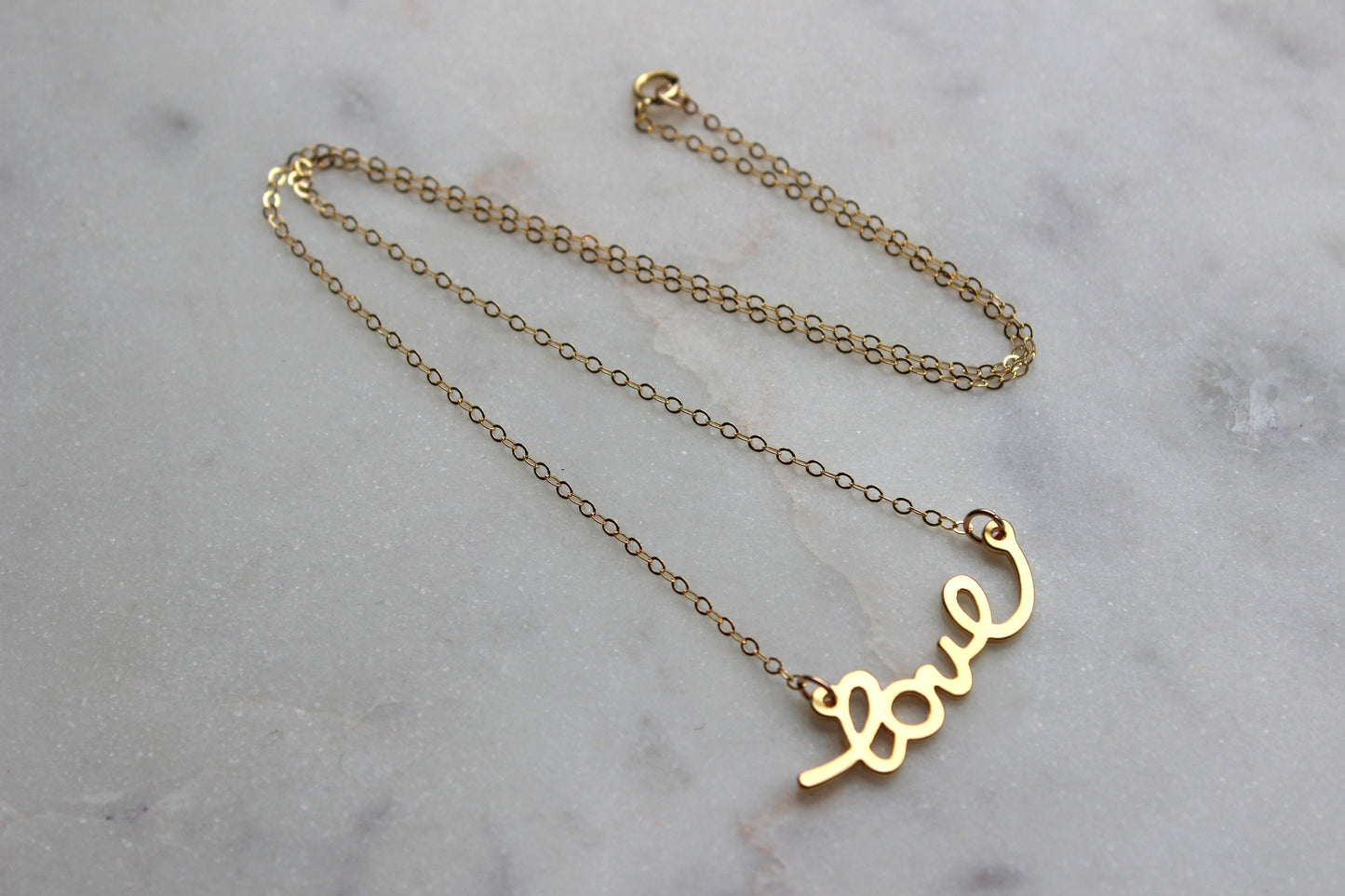 Gold Love Necklace, Love Script Necklace, Valentines Day Necklace, Valentines Day Jewelry, 14k Gold Filled Chain, Trendy Necklace