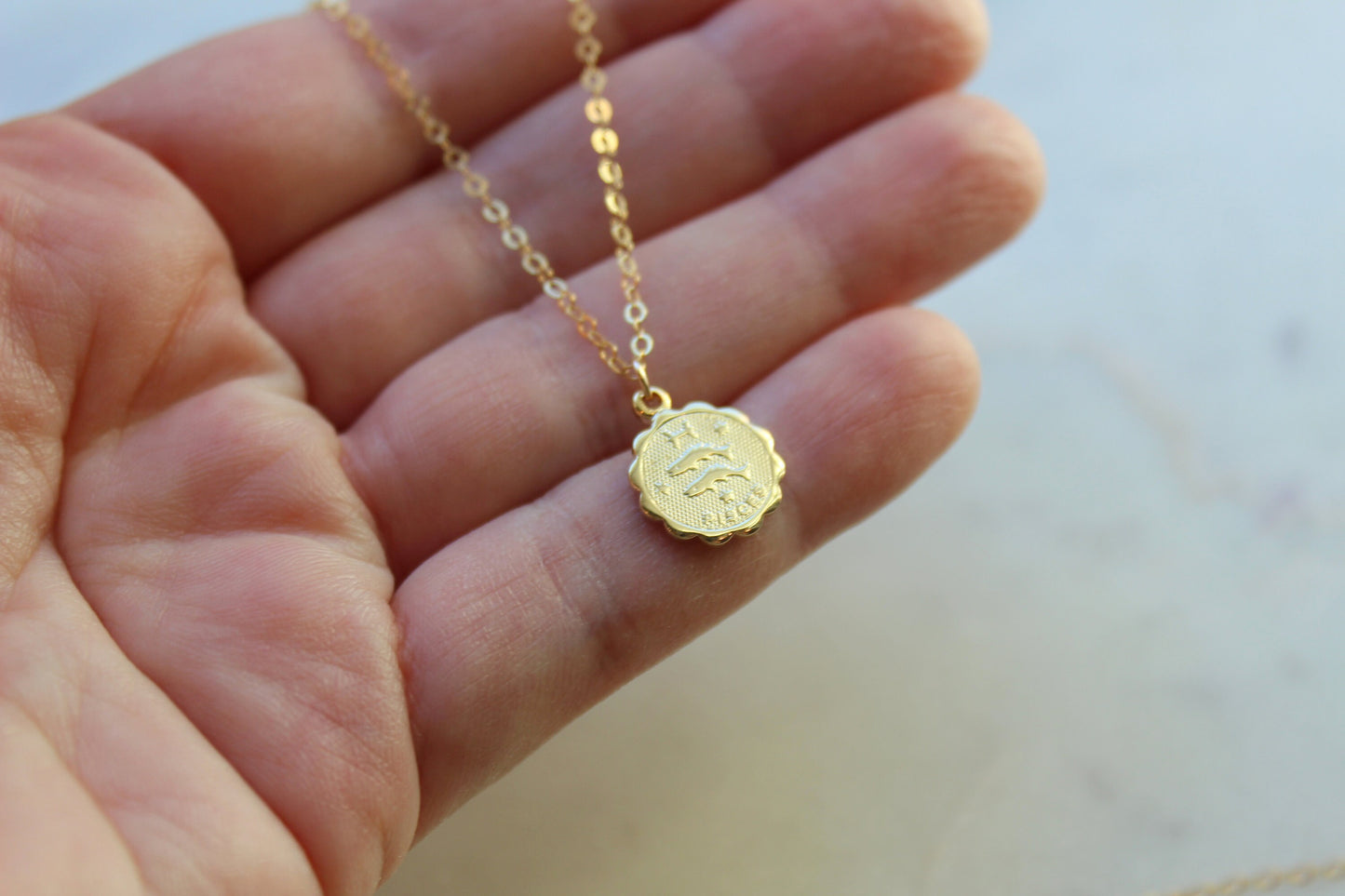 Pisces, Pisces Necklace, Gold Pisces Jewelry, Pisces Coin Necklace, Pisces Zodiac Necklace, Pisces Celestial Jewelry, Pisces Gift, Astrology