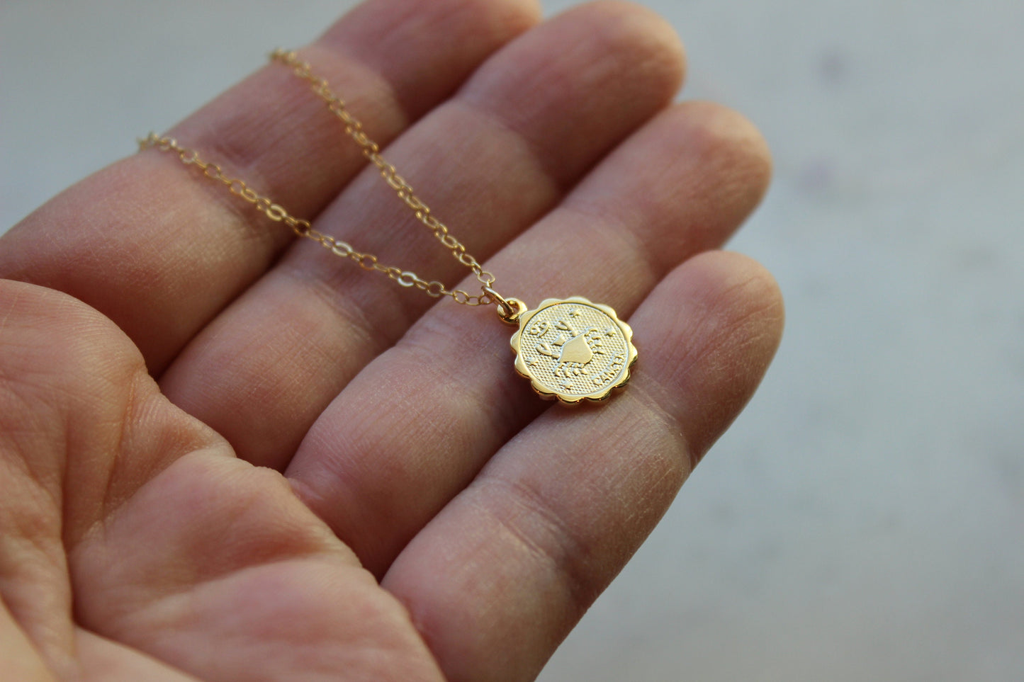 Cancer, Cancer Necklace, Gold Cancer Jewelry, Cancer Coin Necklace, Cancer Zodiac Necklace, Cancer Celestial Jewelry, Cancer Astrology Gift