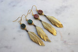 Gold Dipped Feather Earrings, Gold Druzy Earrings, Feather Earrings, Mardi Gras Earrings, Mardi Gras Jewelry, Gold Feathers, Green Druzy