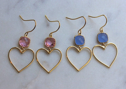 Gold Heart Earrings, Pink Heart Earrings, Valentines Day Jewelry, Gold Heart Jewelry, Heart Statement Earrings, Love Earrings, Dainty