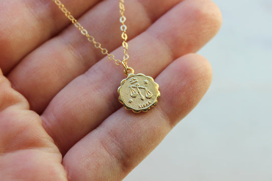 Libra Birthday, Libra Necklace, Gold Libra Jewelry, Libra Coin Necklace, Libra Zodiac Necklace, Libra Celestial Jewelry, Libra Gift