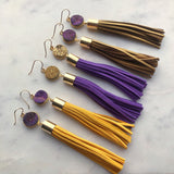 Purple and Gold Earrings, Gameday Earrings, Purple and Gold Jewelry, Druzy Tassel Earrings, Purple Druzy, Gold Druzy Earrings, Fringe Tassel