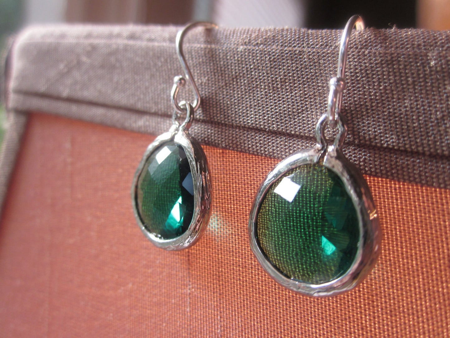 Silver Emerald Green Earrings Sterling Silver Earwires - Bridesmaid Earrings - Bridal Earrings