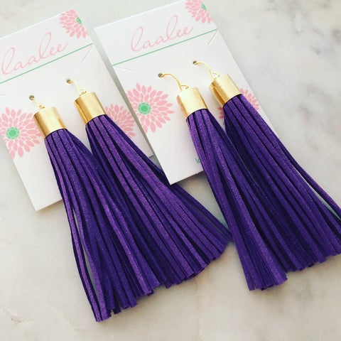 Purple Tassel Earrings, Purple Fringe Earrings, Purple and Gold, Gameday Earrings