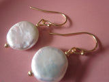 Gold White Freshwater Coin Pearl Earrings - Bridesmaid Earrings - Bridal Earrings - Wedding