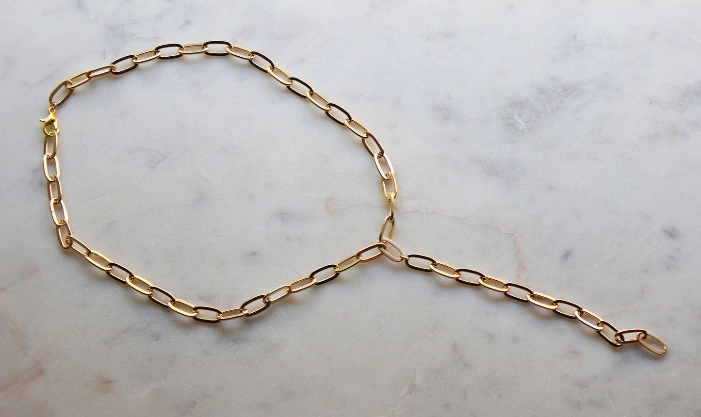 Gold Chain Lariat, Paperclip Lariat Necklace, Statement Necklace, Layering Necklace, Chain Link Necklace, Large Link Necklace, Minimalist