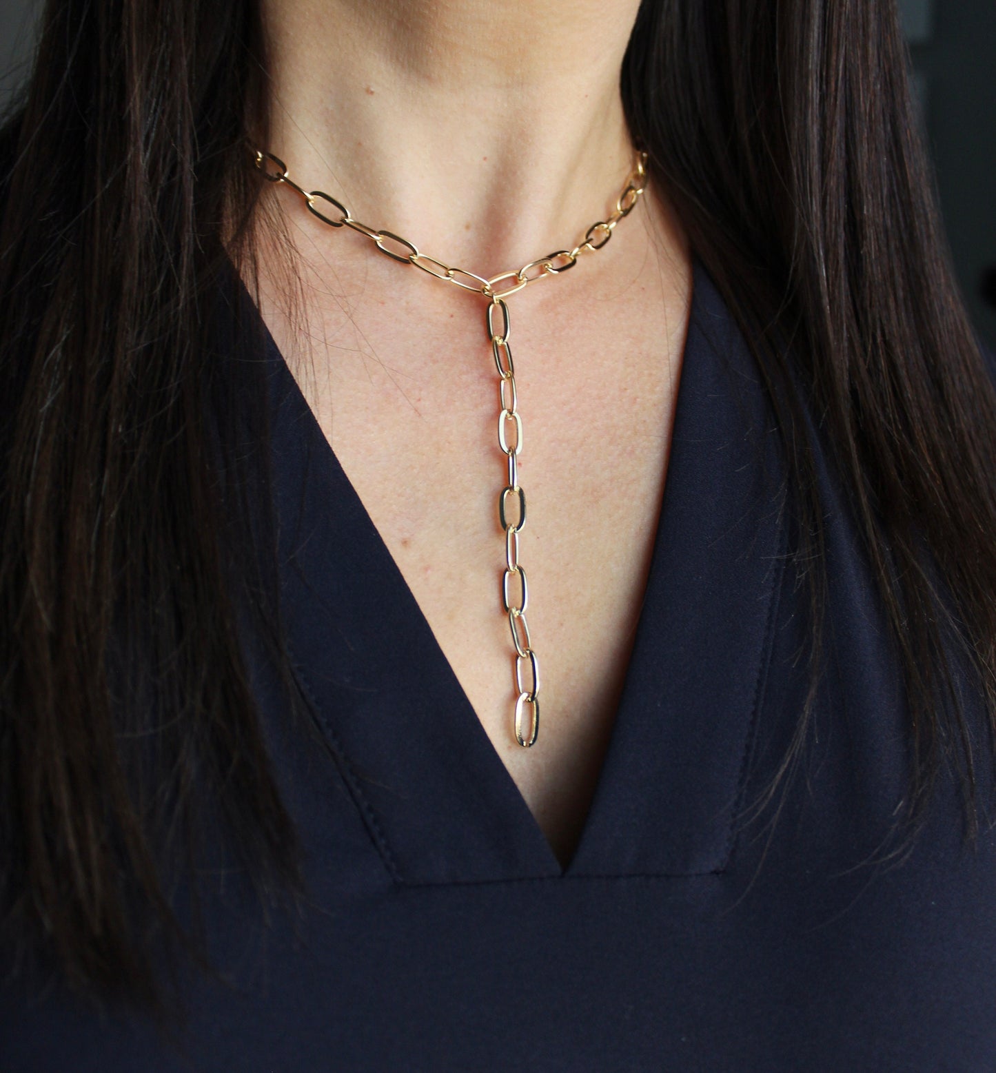 Gold Chain Lariat, Paperclip Lariat Necklace, Statement Necklace, Layering Necklace, Chain Link Necklace, Large Link Necklace, Minimalist