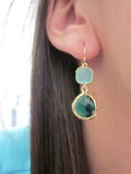 Emerald Green Earrings Aqua Mint Blue Earrings Gold - Bridesmaid Earrings Wedding Earrings Bridesmaid Jewelry Wedding Jewelry