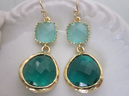 Emerald Green Earrings Aqua Mint Blue Earrings Gold - Bridesmaid Earrings Wedding Earrings Bridesmaid Jewelry Wedding Jewelry