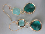 Emerald Green Earrings Aqua Mint Blue Earrings Gold - Bridesmaid Earrings Wedding Earrings Bridesmaid Jewelry Wedding Jewelry