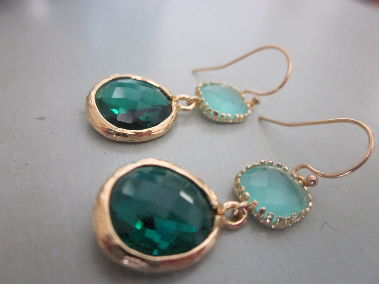 Emerald Green Earrings Aqua Mint Blue Earrings Gold - Bridesmaid Earrings Wedding Earrings Bridesmaid Jewelry Wedding Jewelry