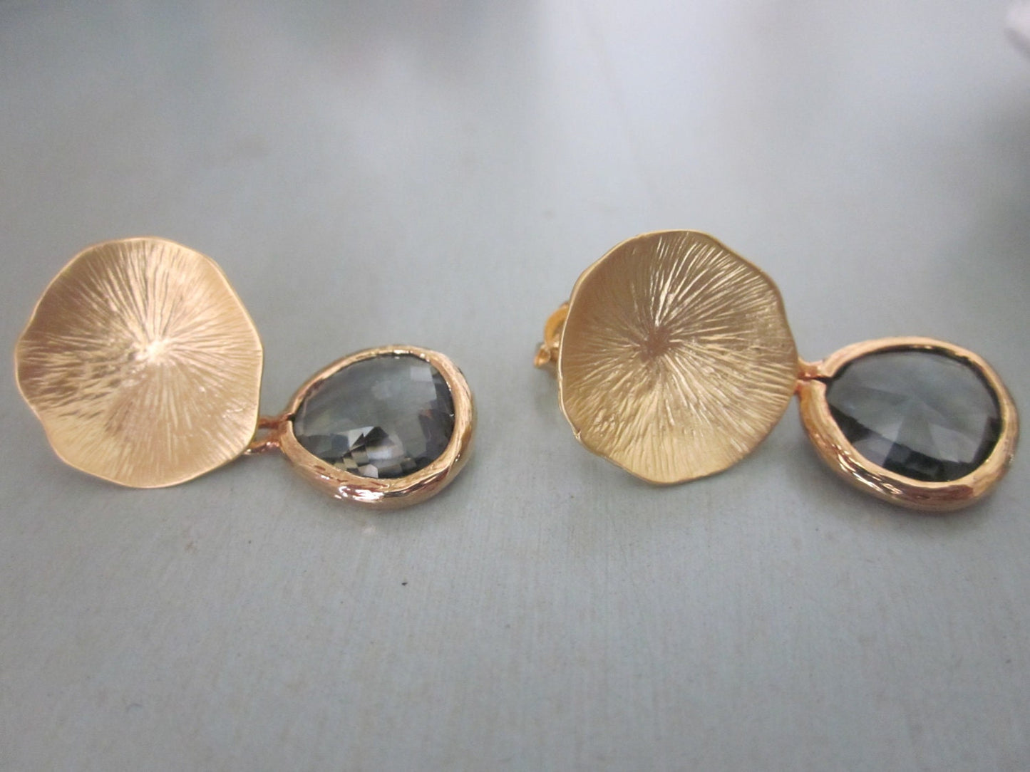 Charcoal Gray Earrings Gold Mushroom Coral Sterling Silver Post - Bridesmaid Earrings - Valentines Day Gift
