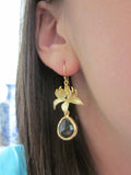 Charcoal Gray Earrings Gold Blossoms - Bridesmaid Earrings - Bridal Earrings - Wedding Jewelry
