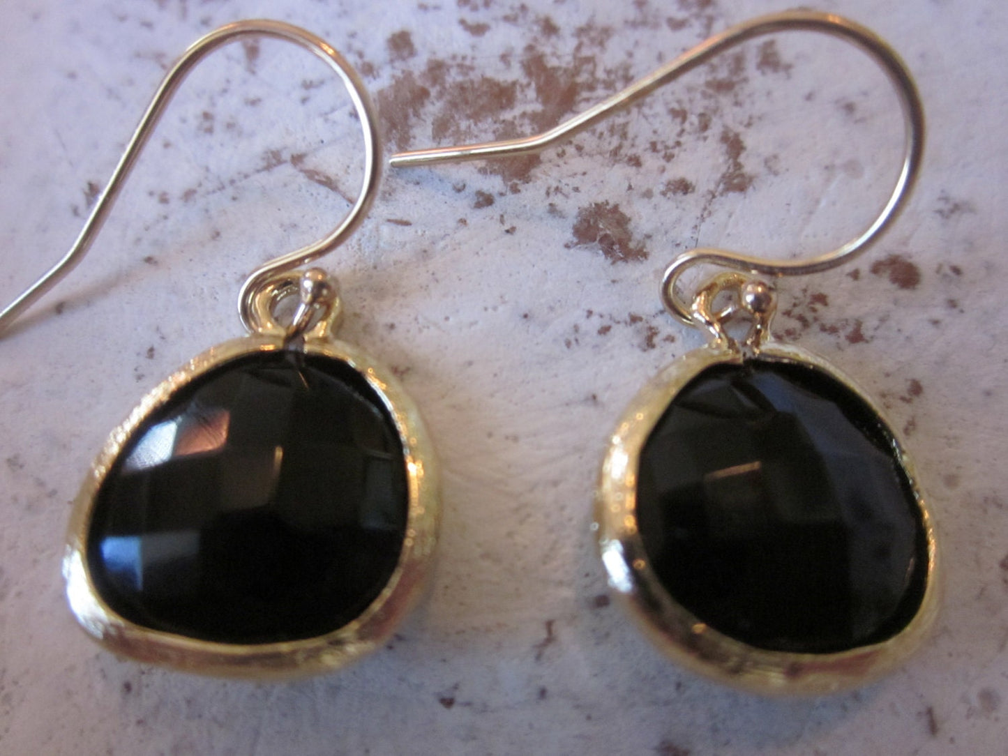 Black Onyx Earrings Gold Plated - Bridesmaid Earrings Wedding Earrings Valentines Day Gift