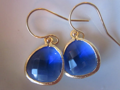 Cobalt Blue Earrings Gold - Bridesmaid Earrings - Wedding Earrings - Valentines Day Gift